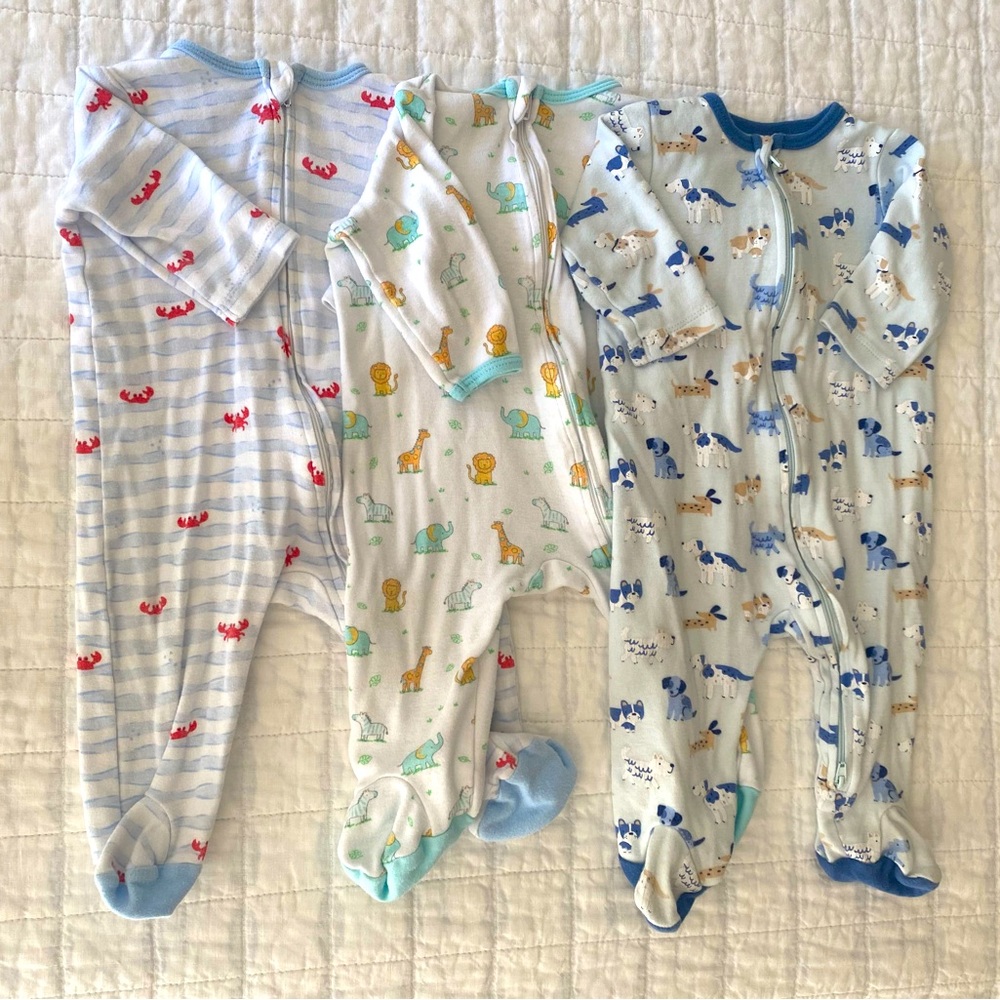 Bundle of 3 Little Me Cotton Zip Onesies 6mo